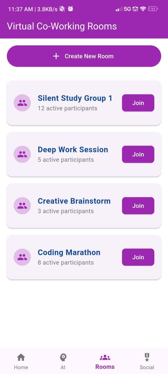 Co-Working Rooms Feature